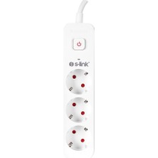 S-link SPG301S 1.5m 3x1.5mm 100% Bakır 750 Joule 3 lü Anahtarlı Akım Korumalı Priz