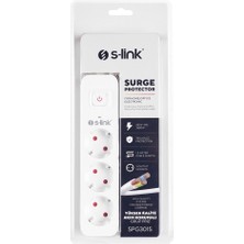 S-link SPG301S 1.5m 3x1.5mm 100% Bakır 750 Joule 3 lü Anahtarlı Akım Korumalı Priz