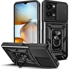 MTK Moveteck Xiaomi Redmi Note 12 Pro 5g Kılıf Sürgülü Lens Kamera Korumalı Yüzüklü Standlı  Armor Military Zırh Tank Silikon Kapak