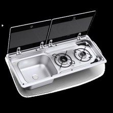 Dometic Mo 9722L Karavan Için Cam Kapaklı 2 Gözlü Ocak + Evye Kombinasyonu
