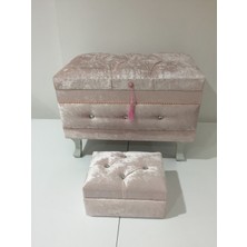Bengi Ticaret Çeyiz Sandık Kapitone Küçük 2li Set Model Pembe Kadife Kumaş Içi Kırmızı Tela Kutuda Sevk El Yapım