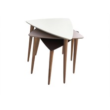 Bengi Ticaret Zigon Sehpa Ahşap Kayın Retro Konik Ayak Model Üçgen Tabla Renk Beyaz-Mor Siyah El Yapım