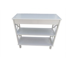 Bengi Ticaret Dresuar x Çapraz Raflı Model Kayın Torna Retro Ayak Parlak Beyaz Lake Boya Çekmece El Yapımı