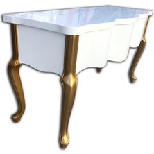 Bengi Ticaret Dresuar-Çalışma Masa Bombe Model Dalga Ayna Kayın Lüken Aslan Ayak  Parlak Beyaz Renk El Yapım.