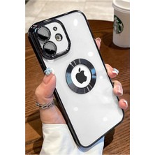 Case 4U iPhone 11 Kılıf Kamera Lens Korumalı Şeffaf Renkli Logo Gösteren Parlak Omega Kapak Siyah