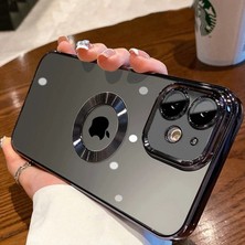 Case 4U iPhone 11 Kılıf Kamera Lens Korumalı Şeffaf Renkli Logo Gösteren Parlak Omega Kapak Siyah