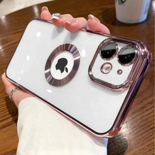 Case 4U iPhone 11 Kılıf Kamera Lens Korumalı Şeffaf Renkli Logo Gösteren Parlak Omega Kapak Rose Gold