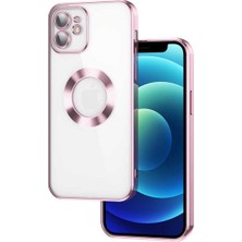 Case 4U iPhone 11 Kılıf Kamera Lens Korumalı Şeffaf Renkli Logo Gösteren Parlak Omega Kapak Rose Gold