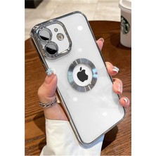 Case 4U iPhone 11 Kılıf Kamera Lens Korumalı Şeffaf Renkli Logo Gösteren Parlak Omega Kapak Gümüş