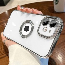 Case 4U iPhone 11 Kılıf Kamera Lens Korumalı Şeffaf Renkli Logo Gösteren Parlak Omega Kapak Gümüş