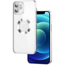 Case 4U iPhone 11 Kılıf Kamera Lens Korumalı Şeffaf Renkli Logo Gösteren Parlak Omega Kapak Gümüş