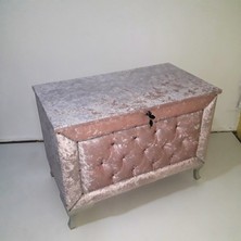 Bengi Ticaret Çeyiz Sandık Kapitone  Model 3lü Set Pembe Kadife Kumaş Içi Kırmızı Tela Kutu Sevk El Yapım
