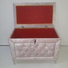Bengi Ticaret Çeyiz Sandık Kapitone  Model 3lü Set Pembe Kadife Kumaş Içi Kırmızı Tela Kutu Sevk El Yapım