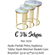 Bengi Ticaret Brc C Zigon Sehpa 3'lü 1070  Beyaz  Mermer Desen Gold Parlak Pirinç Kaplama Metal Ayak El Yapım