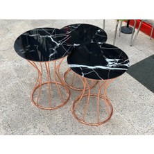 Bengi Ticaret Brc Kum Saati Zigon Siyah Mermer Desen Metal Transmisyon Çelik Rose Renk Kaplama El Yapım