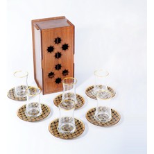 Anadolia Kilim Desenli Cam Çay Bardağı ve Çay Tabağı 12 Parça Çay Takımı Seti