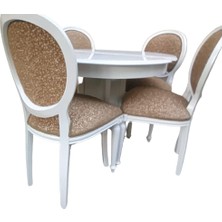 Masa-Sandalye ST Klasik Madalyon Model Kayın ayak Parlak beyaz Açılır MDF tabla