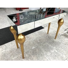 Bengi Ticaret Dresuar Tombul Model Ahşap Kayın Torna Parlak Gold Renk Ayak Siyah Füme Ayna Kutuda Sevk El Yapım