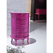 Bengi Ticaret Komodin Aslan Lükens Model 5çekmece 1 Adet Parlak Pembe Boya Porselen Kulp Kayın Torna El Yapım