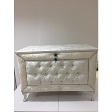 Bengi Ticaret Çeyiz Sandık Kapitone Model 3lü Set Krem Kadife Kumaş Içi Kırmızı Tela Kutu Sevk El Yapım