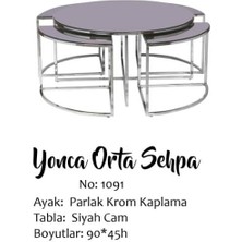 Bengi Ticaret Brc Yonca Zigon-Orta Sehpa 1091 Düz Siyah Temper Cam Metal Transmisyon Çelik Gümüş Kaplama El Yapım
