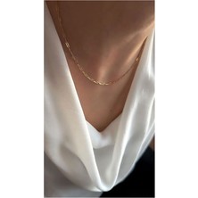 Serline Desing Kadın 925 Ayar Gümüş Patentli Gold Rengi (İnce) Ataç Gümüş Zincir