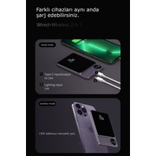 MTK Moveteck Apple Iphone 11-12-13-14-Pro-Max Uyumlu Taşınabilir Mıknatıslı Magsafe Powerbank Kablosuz Şarj 10000 Mah Slim 20W Hızlı Ince Manyetik Dijital Göstergeli