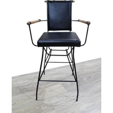 Sandalye ST PENYEZ Bar Yüksek Metal Siyah fırın Siyah Boya Suni Deri Balkon-Bahçe