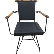 Sandalye ST PENYEZ Klasik Model Metal Siyah fırın Siyah Suni Deri Balkon-Bahçe