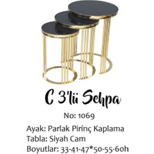 Bengi Ticaret Brc C 3lü Zigon Düz Siyah Temper Cam Metal Transmisyon Gold Renk Kaplama El Yapımı