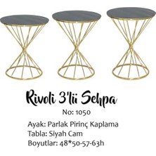Bengi Ticaret Zigon Sehpa Brc Rivoli Model 3'lü 1050 Siyah Cam Tabla Gold Parlak Pirinç Ayak El Yapım