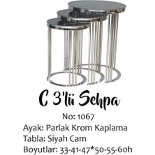 Bengi Ticaret Zigon C Model Brc 1012 Düz Siyah  Temper Cam Gümüş Renk Kaplama Metal Ayak El Yapım
