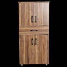 Bengi Ticaret Çok Amaçlı Dolap 130 cm Hard Parlak Ceviz Suntalem 4raf 1çekmece Kutuda Sevk El Yapım