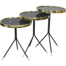 Bengi Ticaret Zgon Çatal Model Brc Metal 3 Ayak Gold Renk Siyah Mermer Temper Cam El Yapım