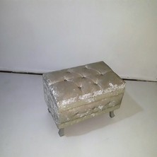Bengi Ticaret Çeyiz Sandık 121349 mini Krem Kapitone KÜÇÜK Model KREM Kadife Kumaş İçi Tela