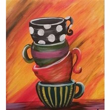 Desenli Fincan Takımı Pixart Sanat  Elmas Mozaik Tablo Diamond Türkiye 38*43