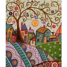 Renkli Şirin Kasaba Pixart Sanat Elmas Mozaik Tablo Diamond Türkiye     45*55