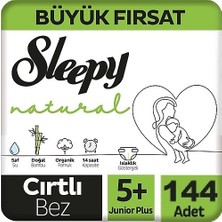Sleepy Bebek Bezi Natural Beden:5+ (13-20KG) Junior Plus 144 Adet (2 Li Jumbo Pk Serisi) (4pk*36)