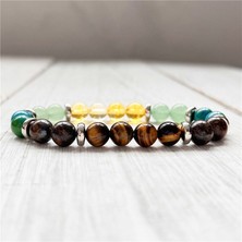 Safnaturel Sertifikalı Sitrin & Aventurin & Kaplan Gözü & Krizokol  Doğal Taş Bileklik 8mm