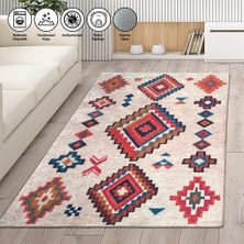 Carpettex Iskandinav Otantik Kilim Desenli Krem Renkli Kaymaz Taban Makinada Yıkanabilir