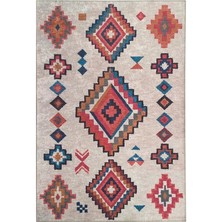 Carpettex Iskandinav Otantik Kilim Desenli Krem Renkli Kaymaz Taban Makinada Yıkanabilir
