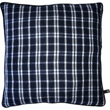 Jwk Home Lacivert Beyaz Ekose Beyaz Pikeli Kırlent Kılıf Takımı 45x45 Cm - 45x45 Cm - 35x45 Cm