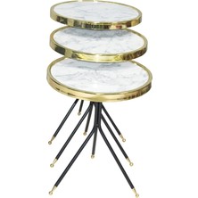 Bengi Ticaret Brc Çatal  Zigon Sehpa Model Ahşap 3AYAK  Ayak Gold Renk Beyaz Mermer Temper Cam  El Yapım