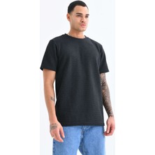 Moviment Erkek Antrasit Bisiklet Yaka Waffle Kumaş T-Shirt