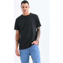Moviment Erkek Antrasit Bisiklet Yaka Waffle Kumaş T-Shirt