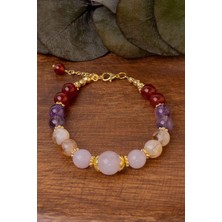 Dünya Doğal Taş Akik Taşı Ametist Sitrin ve Pembe Kuvars Taşı Bileklik