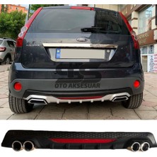 STS Oto Aksesuar Ford Fiesta 2003-2008 Difüzör Arka Tampon Eki 4 Egzoz Çıkışlı Siyah Reflektörlü