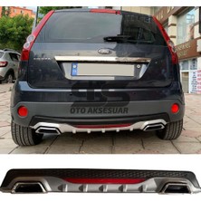 STS Oto Aksesuar Ford Fiesta 2003-2008 Difüzör Arka Tampon Eki 2 Egzoz Çıkışlı Gri Reflektörlü