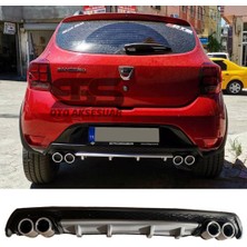 STS Oto Aksesuar Dacia Sandero Difüzör Arka Tampon Eki 4 Egzoz Çıkışlı Gri Lüx Tip