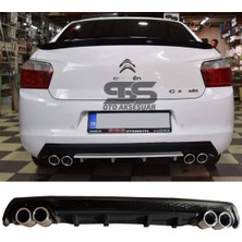 STS Oto Aksesuar Citroen C-Elysee Difüzör Arka Tampon Eki 4 Egzoz Çıkışlı Siyah Lüx Tip